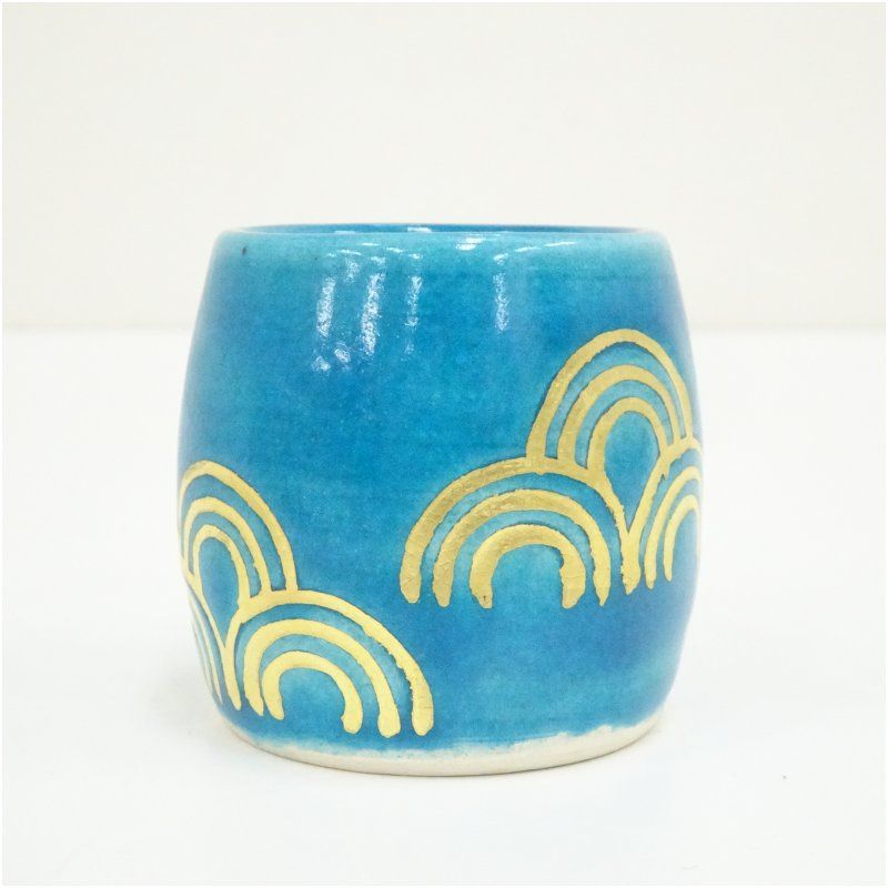 萬古焼 加賀瑞山造 二彩釉青海波蓋置（共箱） 蓋置き 茶道 道具 茶道具