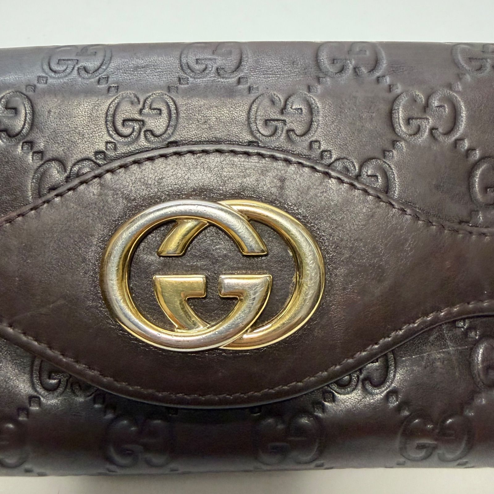 3582 GUCCI グッチ 長財布 シマレザー ダークブラウン インター 
