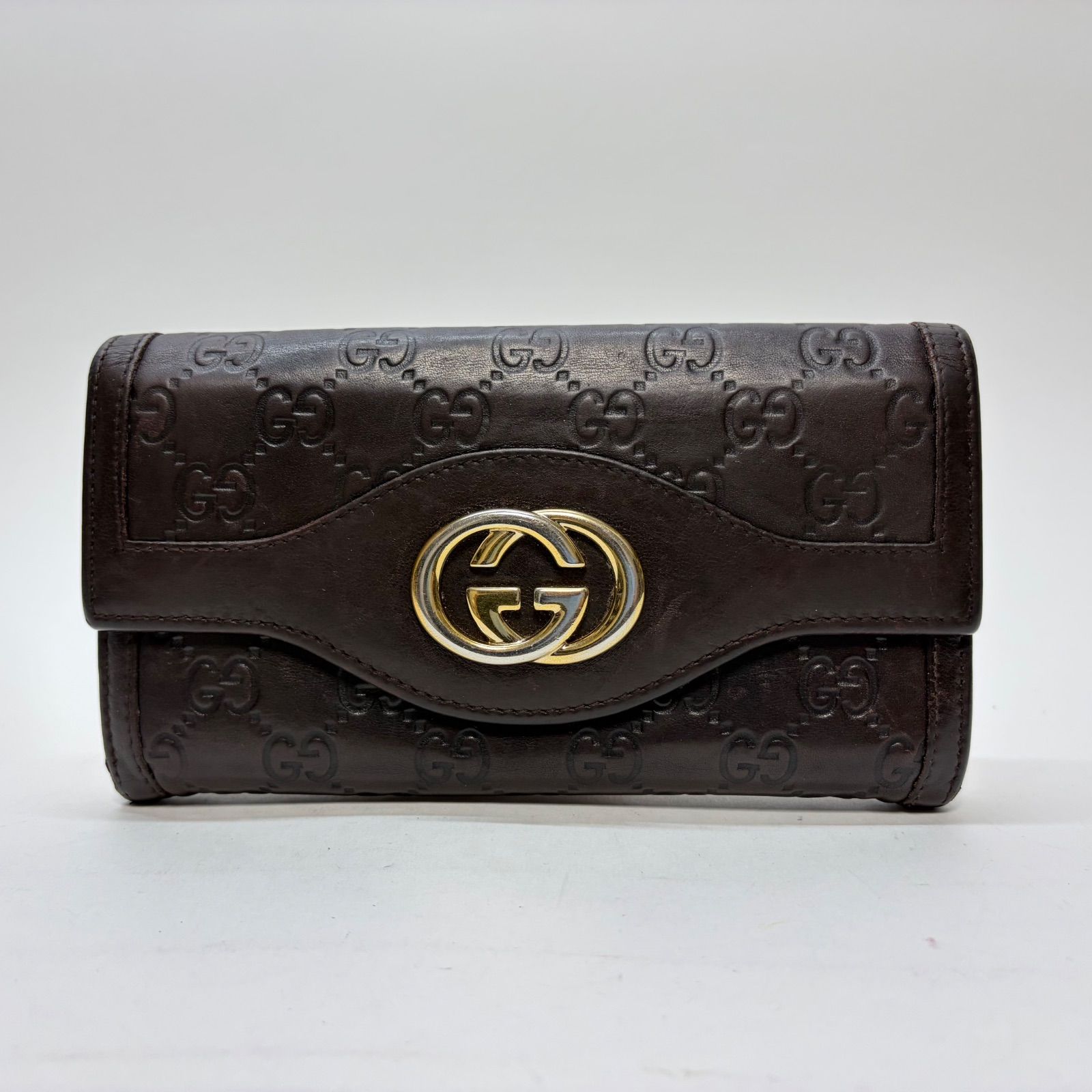 3582 GUCCI グッチ 長財布 シマレザー ダークブラウン インター 