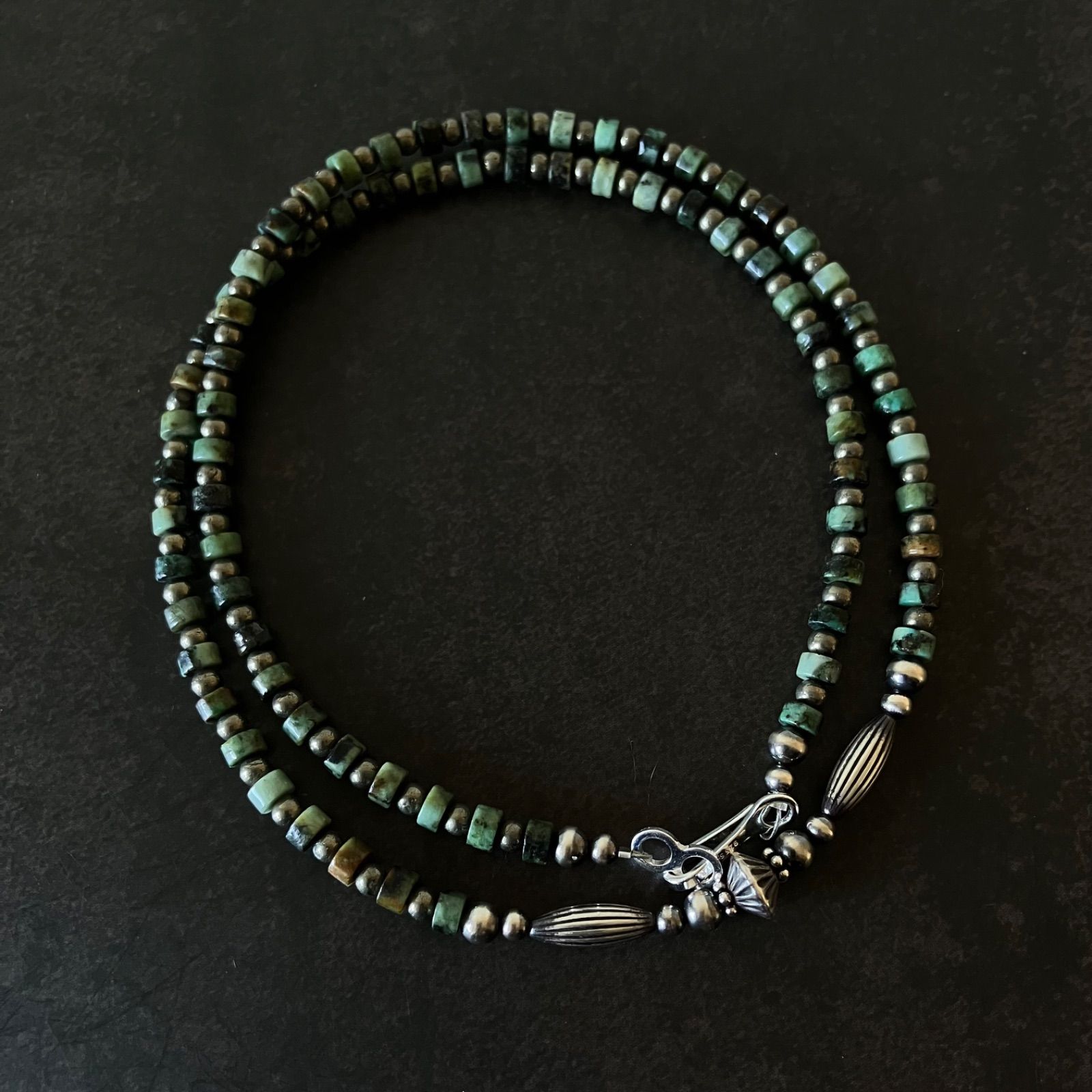 silver925ナバホパール×アフリカンターコイズ×パイライトのネックレス