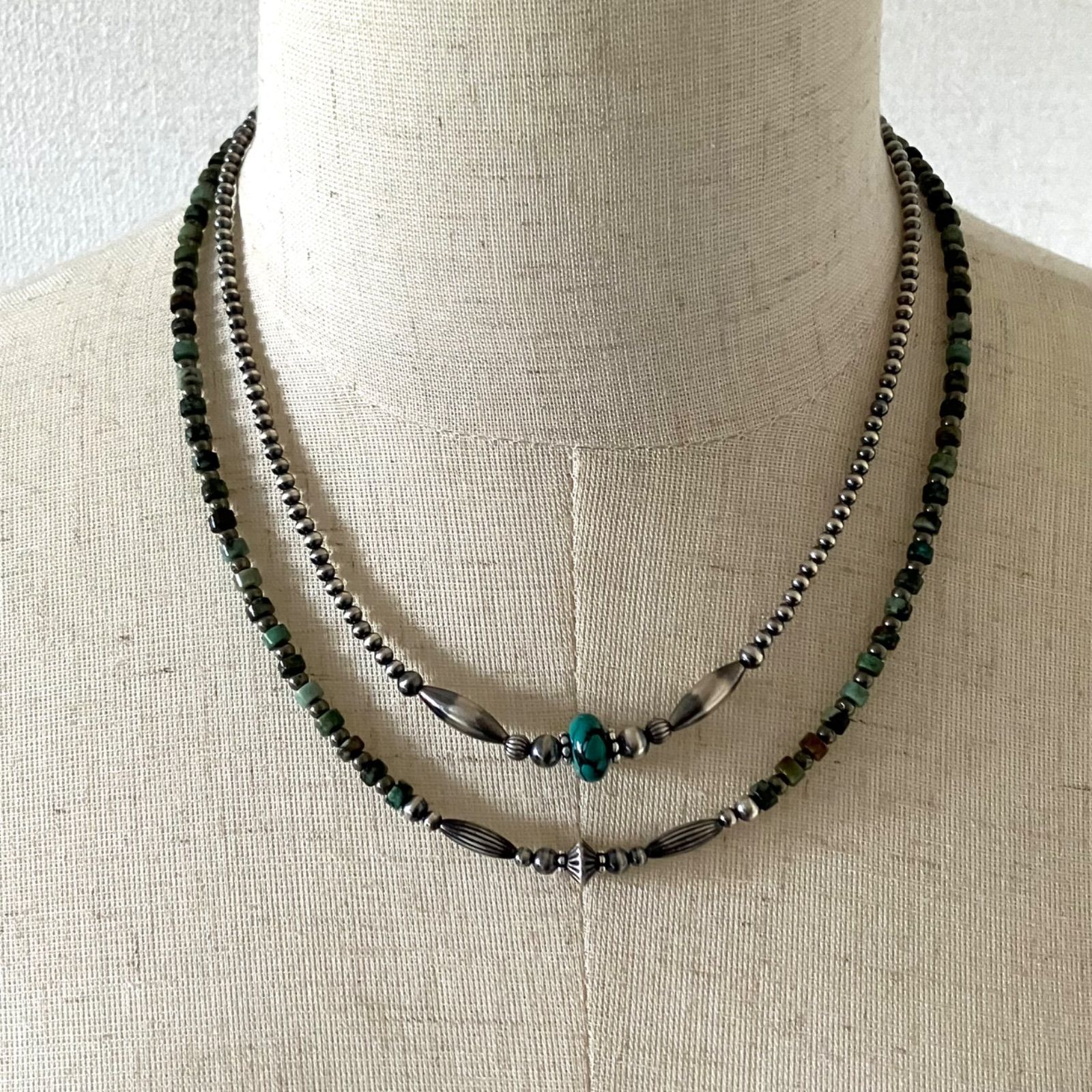 silver925ナバホパール×アフリカンターコイズ×パイライトのネックレス
