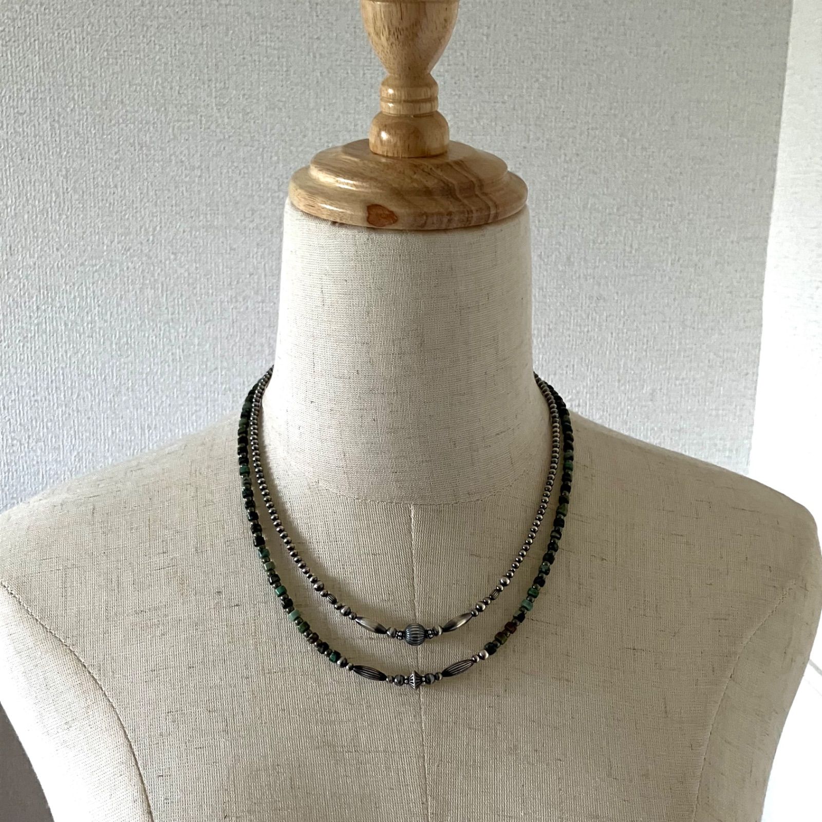 silver925ナバホパール×アフリカンターコイズ×パイライトのネックレス