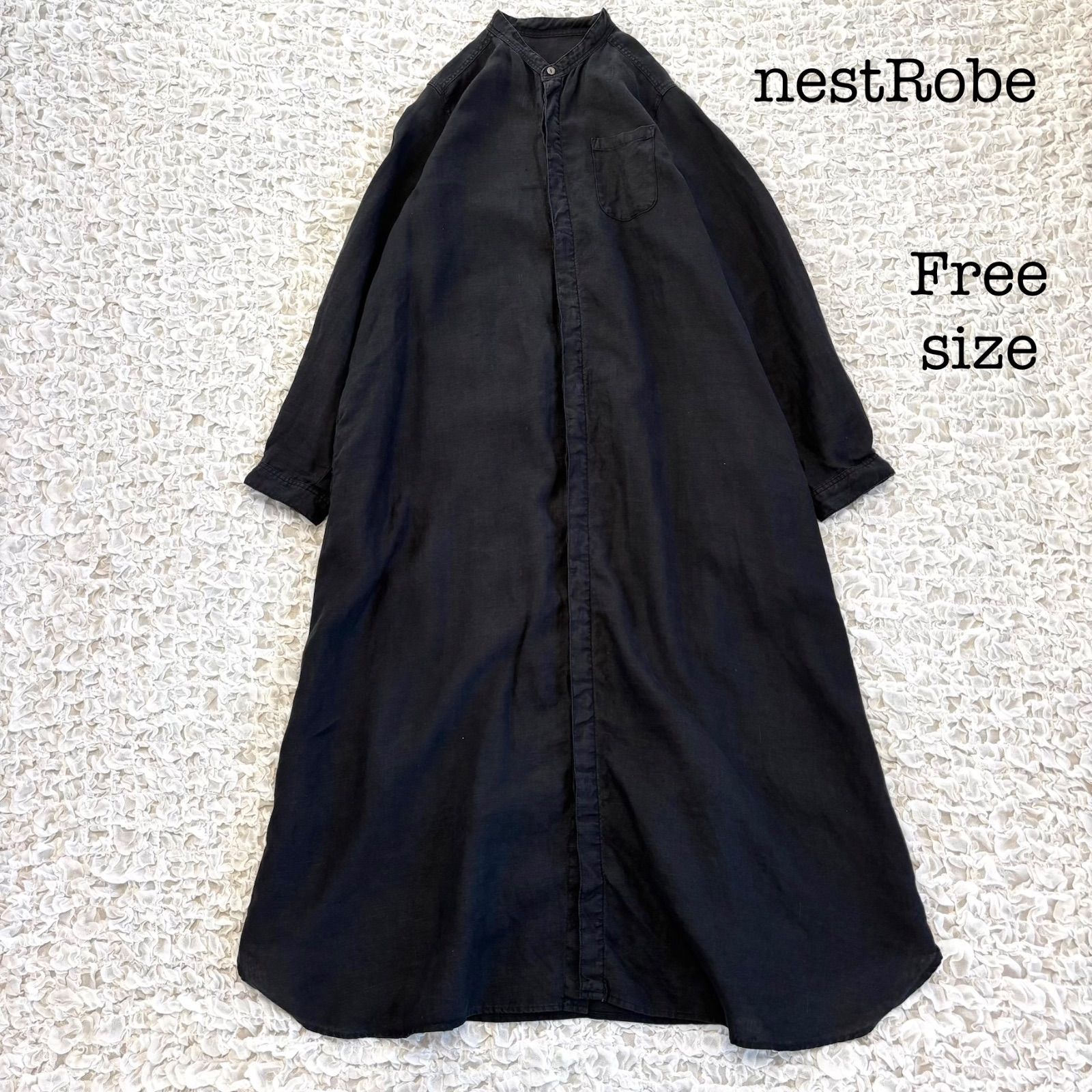 nest Robe ネストローブ リネンバンドカラーシャツワンピース 羽織り