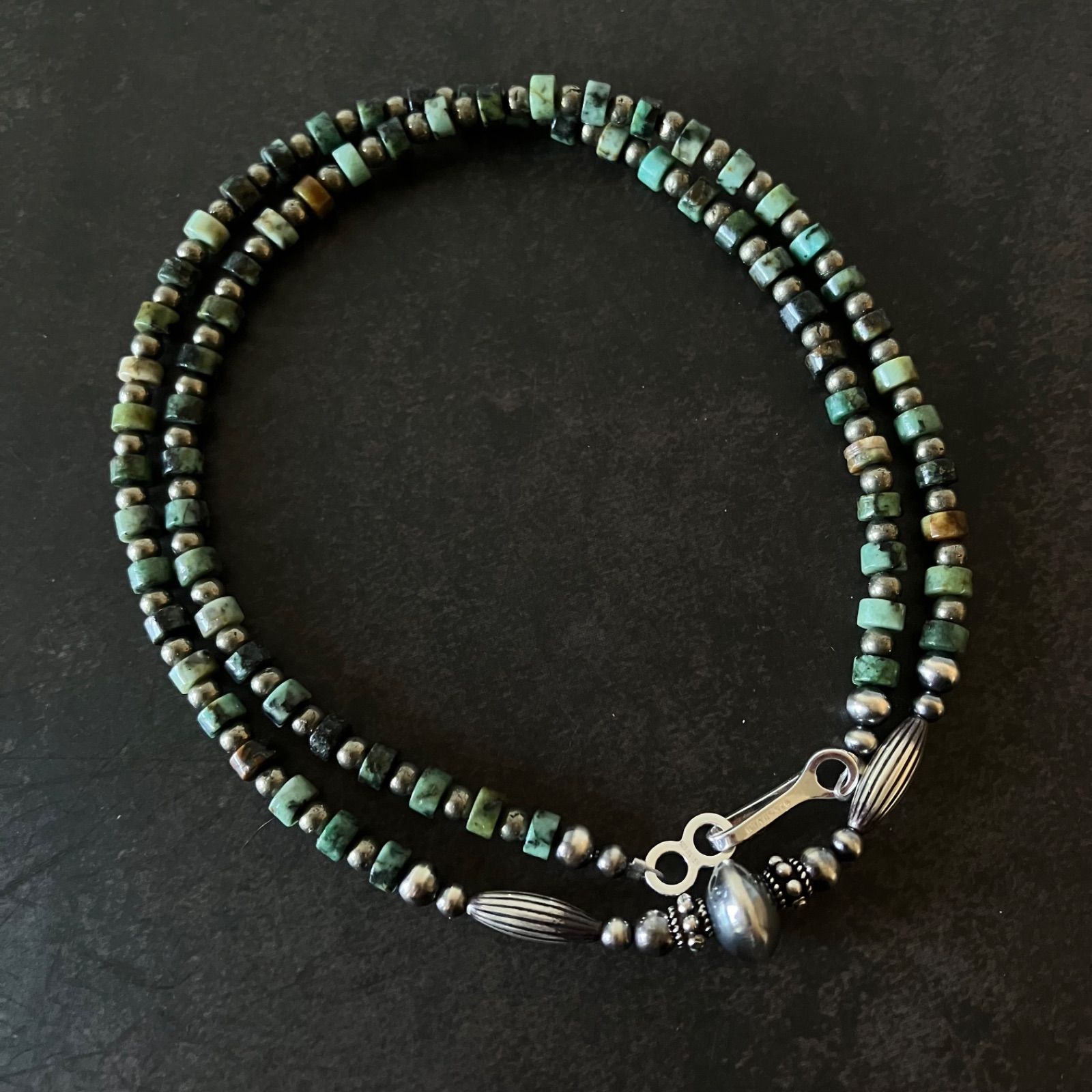 silver925ナバホパール×アフリカンターコイズ×パイライトのネックレス