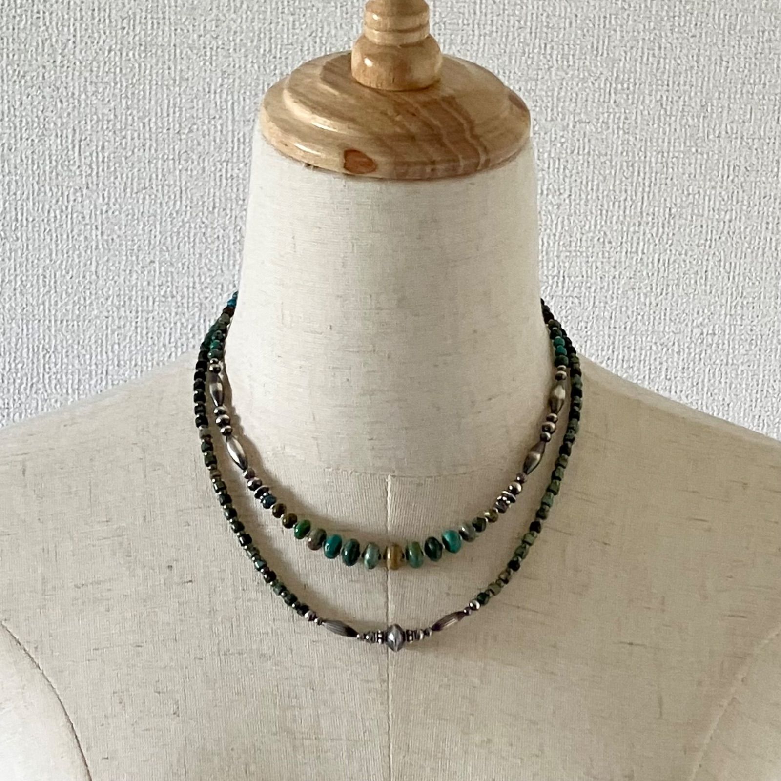 silver925ナバホパール×アフリカンターコイズ×パイライトのネックレス