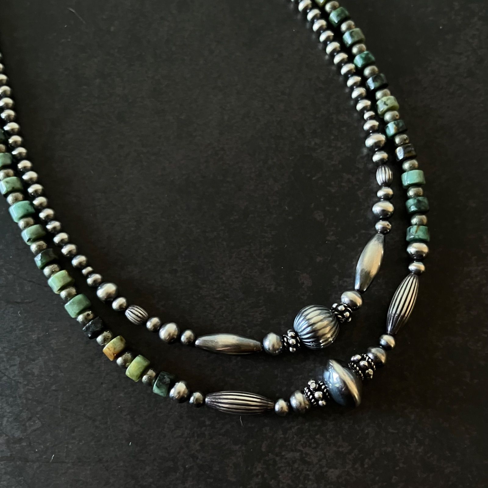 silver925ナバホパール×アフリカンターコイズ×パイライトのネックレス
