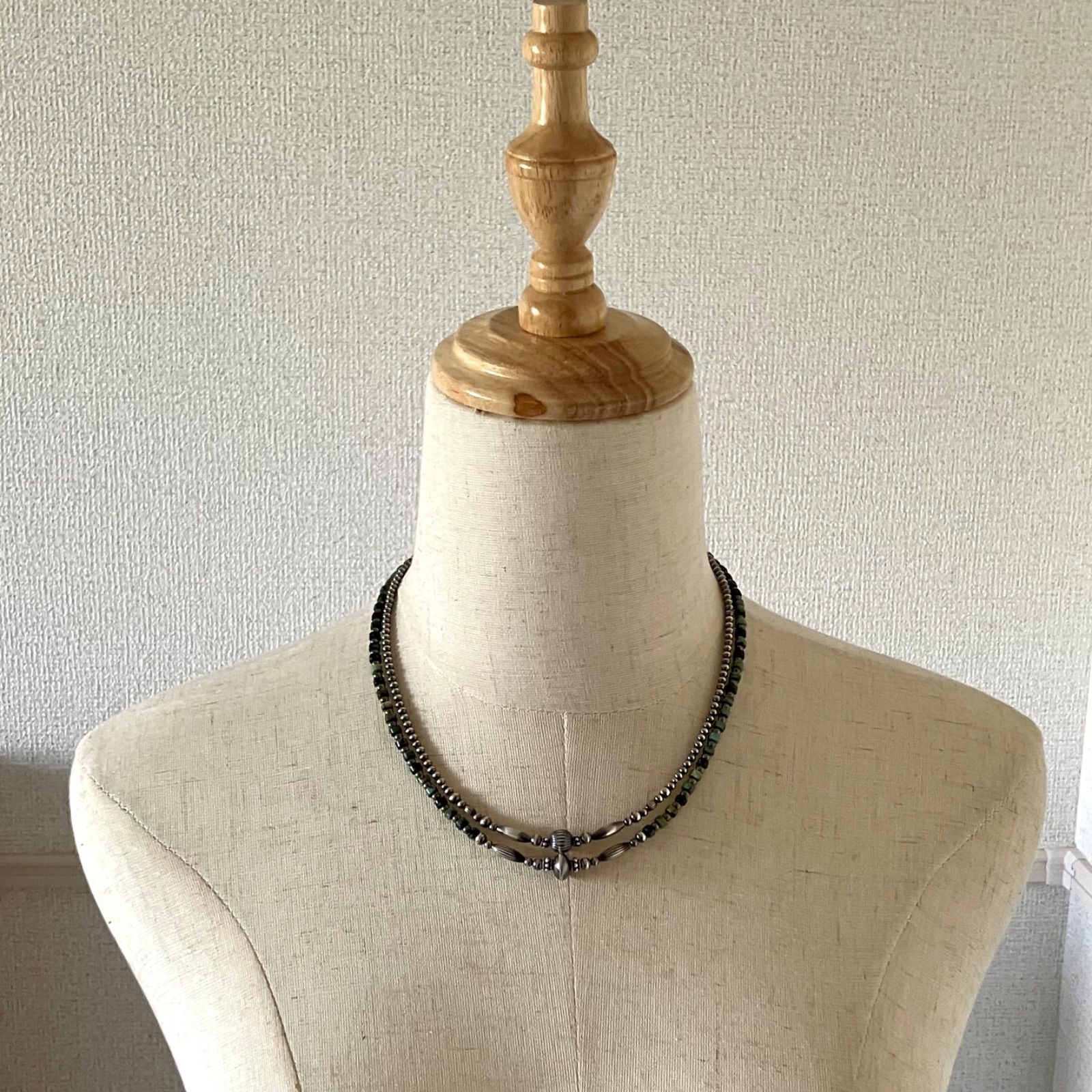 silver925ナバホパール×アフリカンターコイズ×パイライトのネックレス