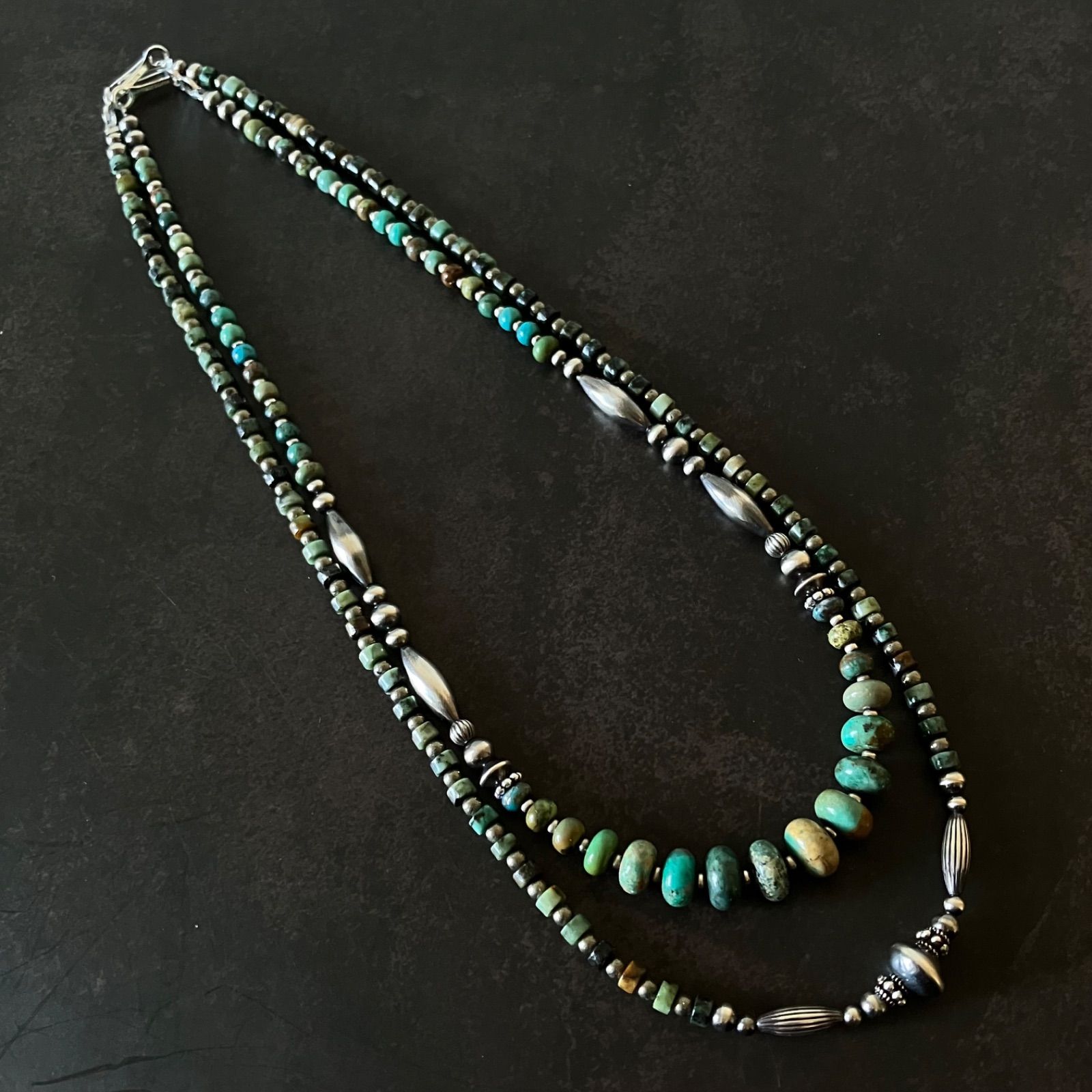 silver925ナバホパール×アフリカンターコイズ×パイライトのネックレス
