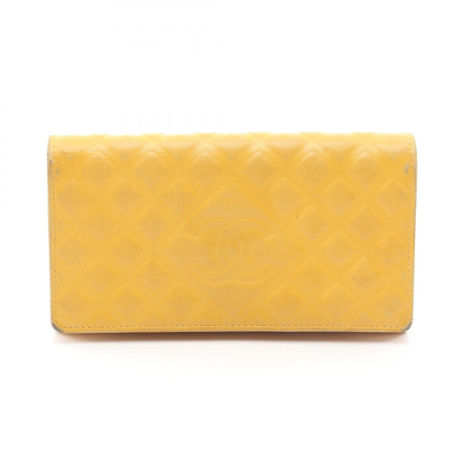 シャネル CHANEL 二つ折り長財布 マトラッセ イエロー レザー