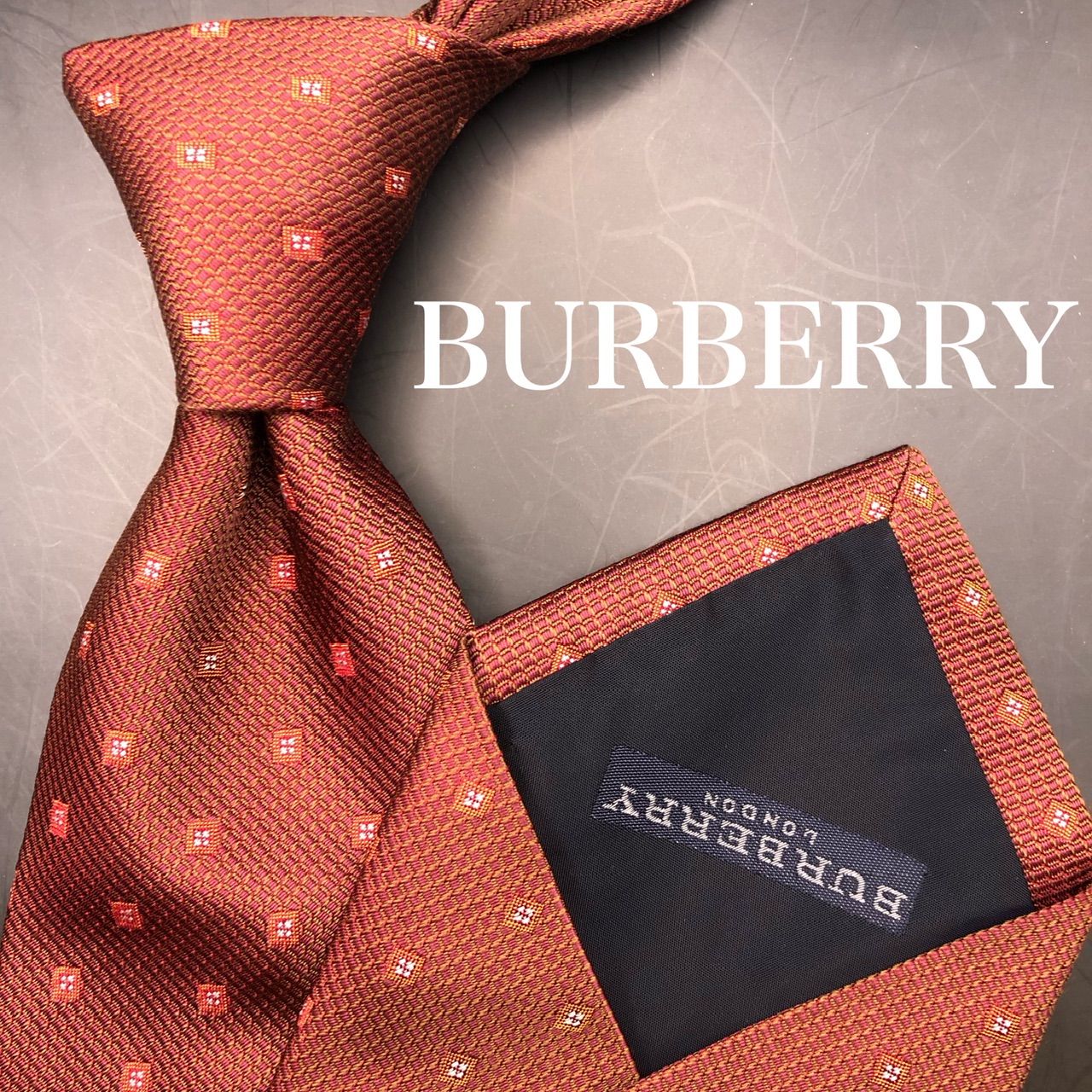 【美品】BURBERRY ネクタイ ドット 格子柄 小紋柄 レッド 赤