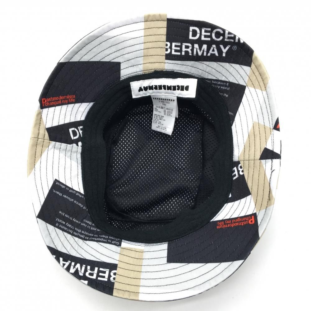 超美品】ディセンバーメイ ハット 白×黒×グレー 総柄 裏地メッシュ