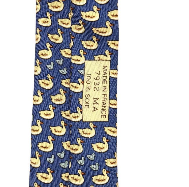 美品】HERMES エルメス ネクタイ ブルー アヒル柄 青 シルク フランス