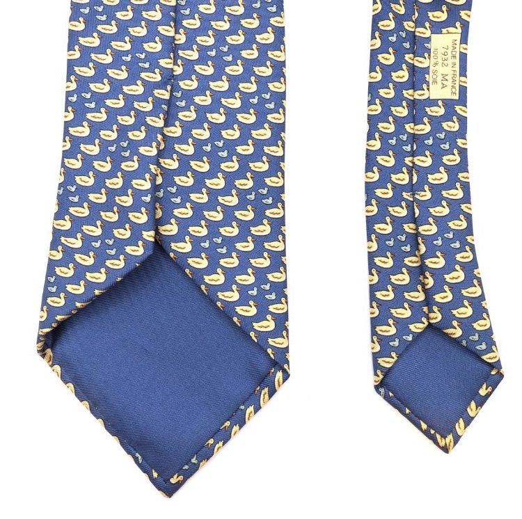 美品】HERMES エルメス ネクタイ ブルー アヒル柄 青 シルク フランス