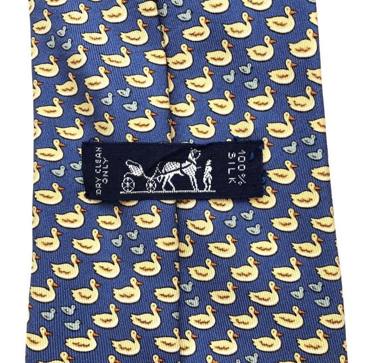 美品】HERMES エルメス ネクタイ ブルー アヒル柄 青 シルク フランス