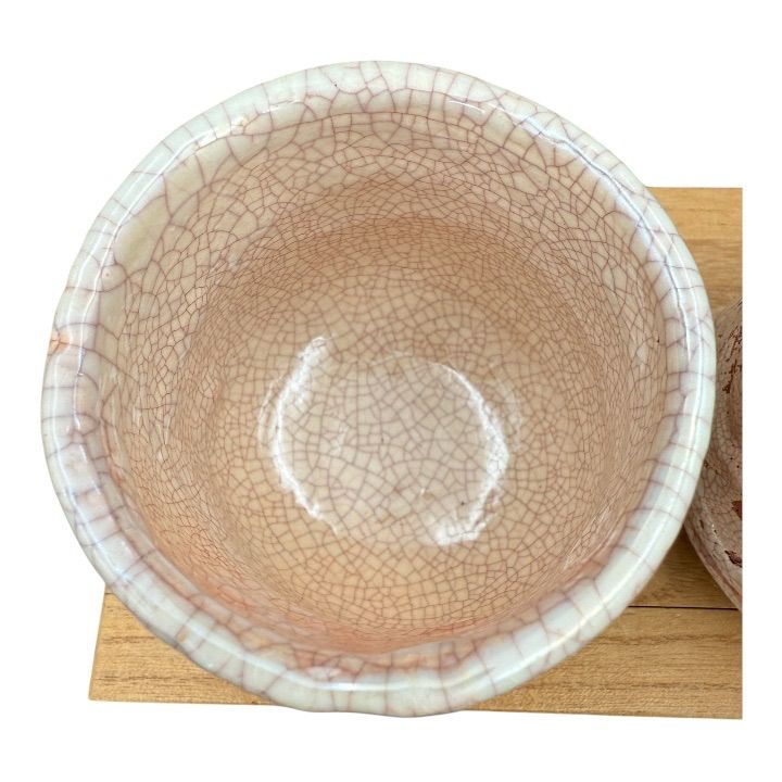 楽山焼 蟹細工 夫婦湯呑 共箱 前田楽山 松山 楽山道具Rare Rakuzan