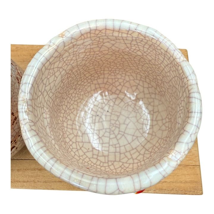 楽山焼 蟹細工 夫婦湯呑 共箱 前田楽山 松山 楽山道具Rare Rakuzan