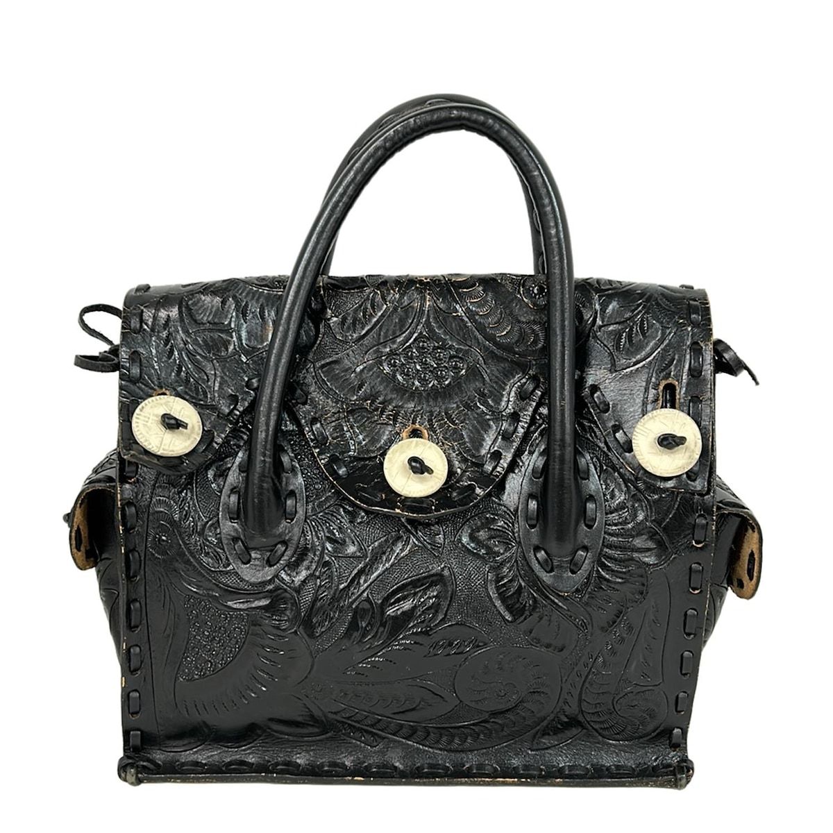 Carving Tribes(カービングトライブス) ハンドバッグ - 黒 フラワー(花