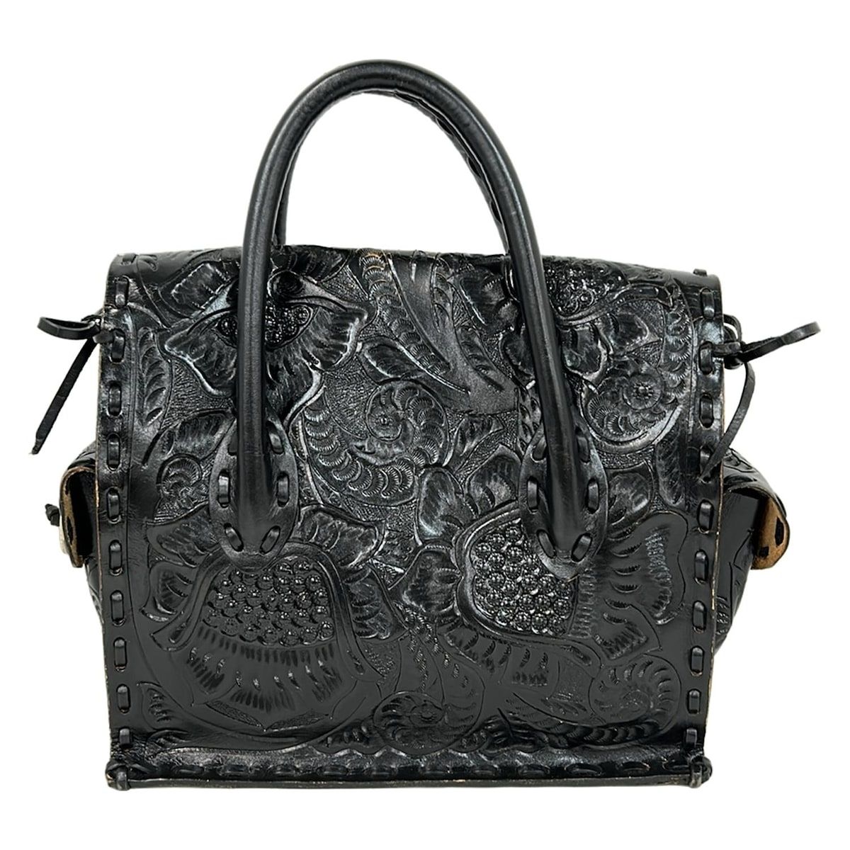 Carving Tribes(カービングトライブス) ハンドバッグ - 黒 フラワー(花