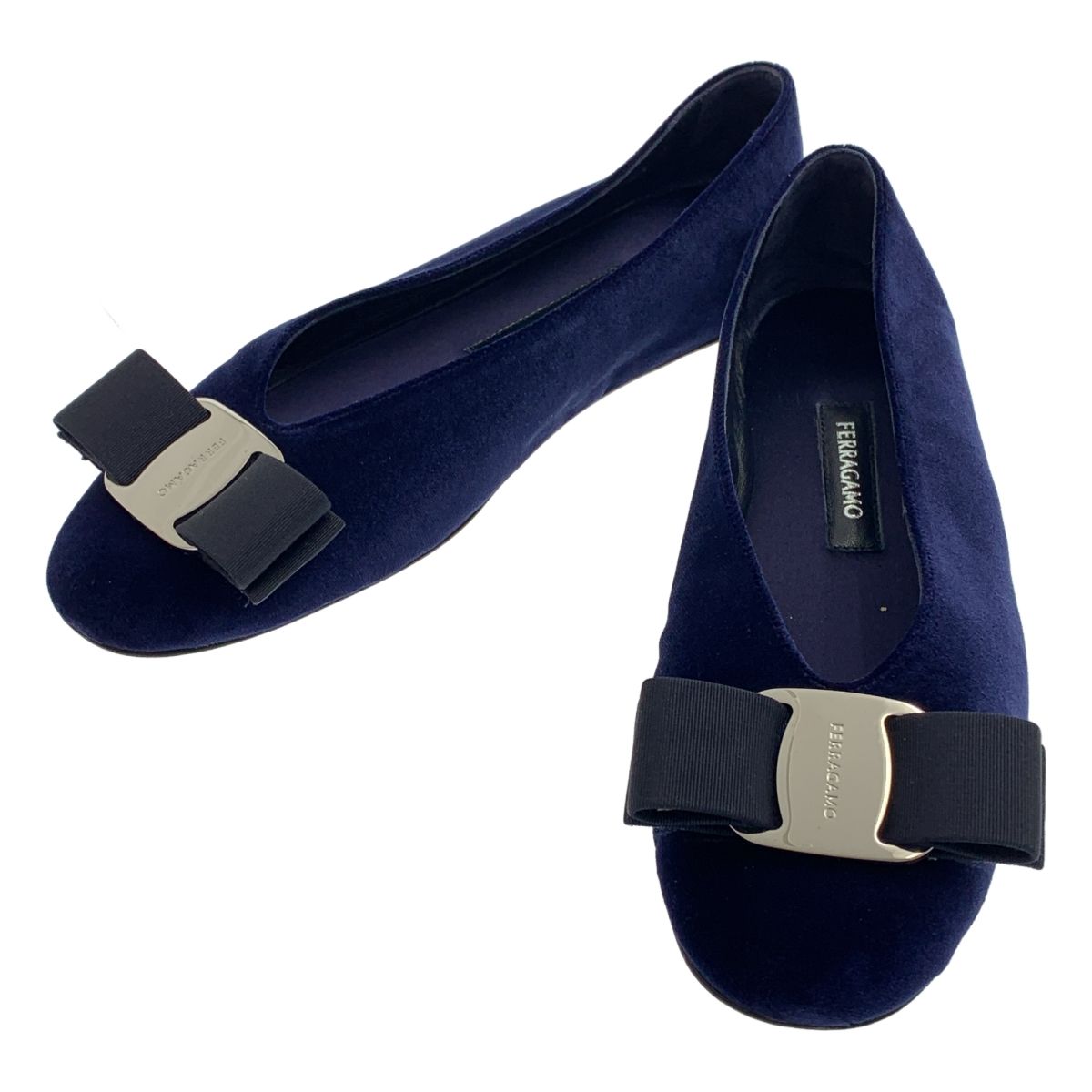 FERRAGAMO / フェラガモ | ベロア リボン フラット パンプス | 5½