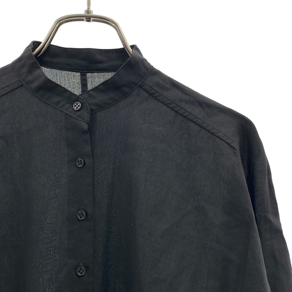 JOHN SMEDLEY / ジョンスメドレー | ドライタッチコットン ノーカラークロップドシャツ | ブラック | レディース JOHN SMEDLEY / ジョンスメドレー | ドライタッチコットン ノーカラー