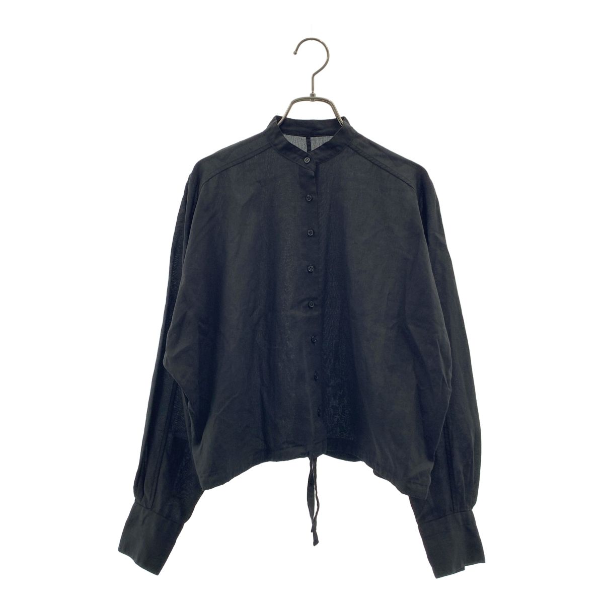 JOHN SMEDLEY / ジョンスメドレー | ドライタッチコットン ノーカラークロップドシャツ | ブラック | レディース JOHN SMEDLEY / ジョンスメドレー | ドライタッチコットン ノーカラー