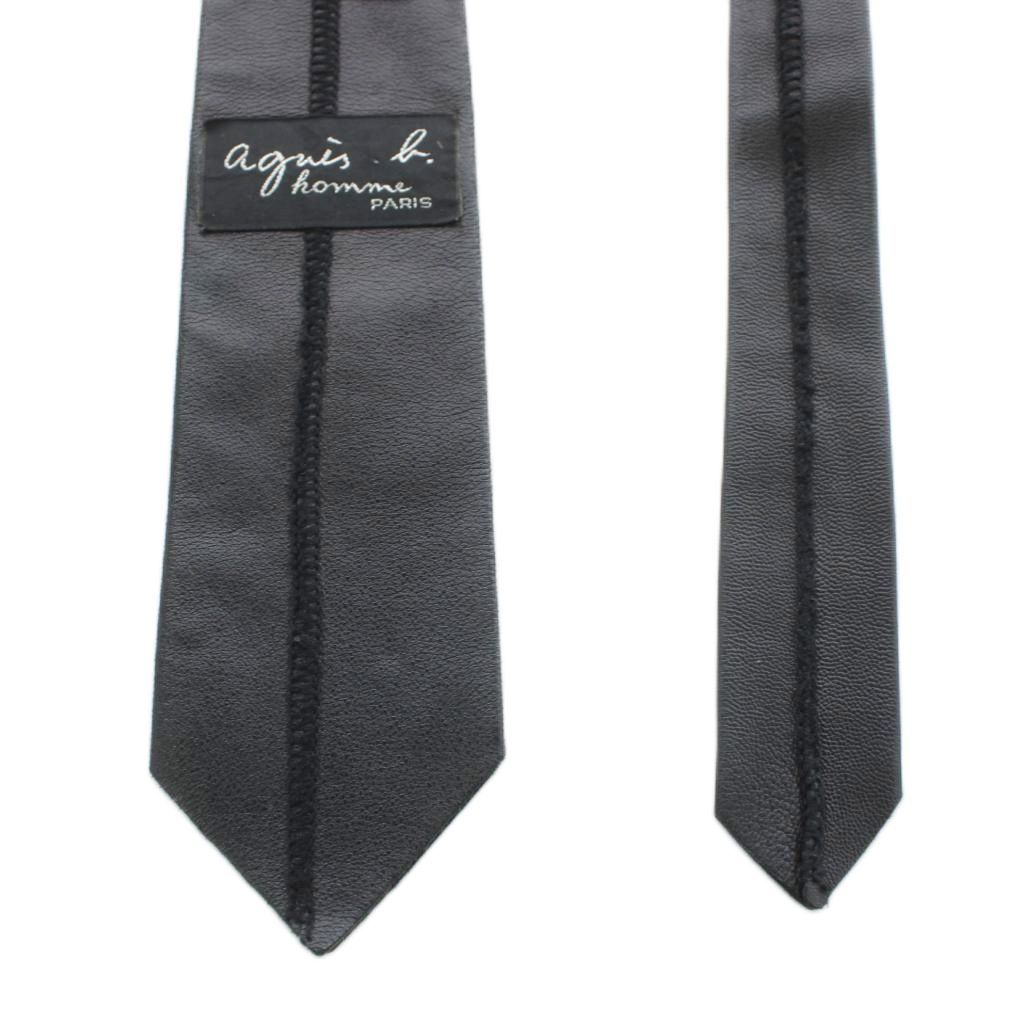 アニエスベーオム Agnes b. homme ナロータイ ネクタイ レザー 黒
