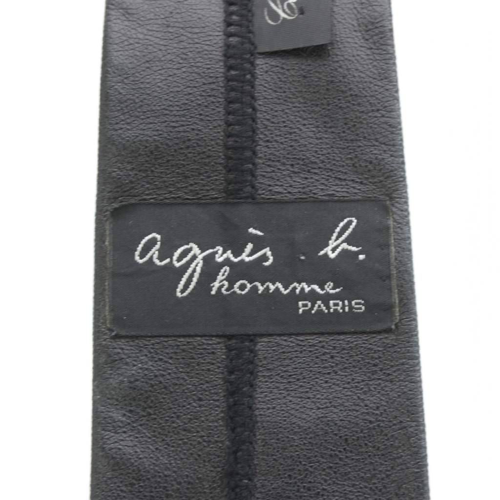 アニエスベーオム Agnes b. homme ナロータイ ネクタイ レザー 黒