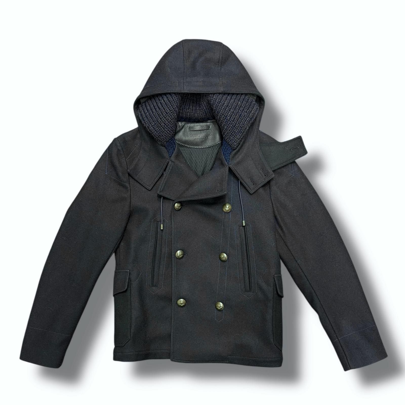 訳有 伊製 DOLCE & GABBANA エンブレムボタンフーデッドPコート 国内正規 DOLCE&GABBANA HOODED MELTON P-COAT フーデッドメルトンP