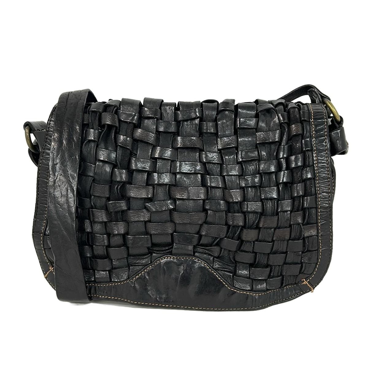 CAMPOMAGGI(カンポマッジ) ショルダーバッグ - 黒 編み込み レザー