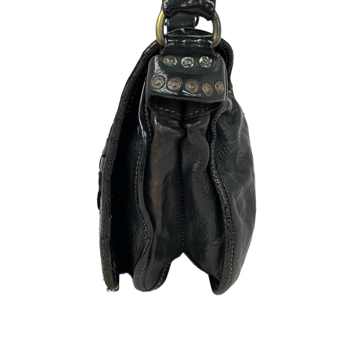 CAMPOMAGGI(カンポマッジ) ショルダーバッグ - 黒 編み込み レザー