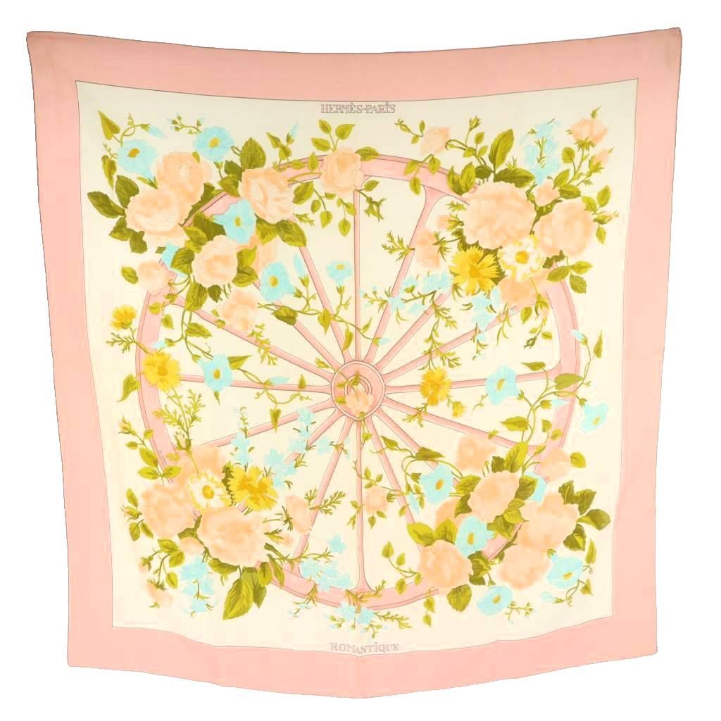 エルメス HERMES カレ90 ROMANTIQUE スカーフ ピンク ベージュ 水色