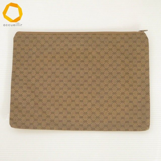 anb グッチ GUCCI ポーチ クラッチバッグ ベージュ 茶 PVC ロゴ GG