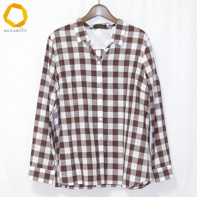 snc レリアン Leilian シャツ・ブラウス 13 茶 白 麻混 ブロック