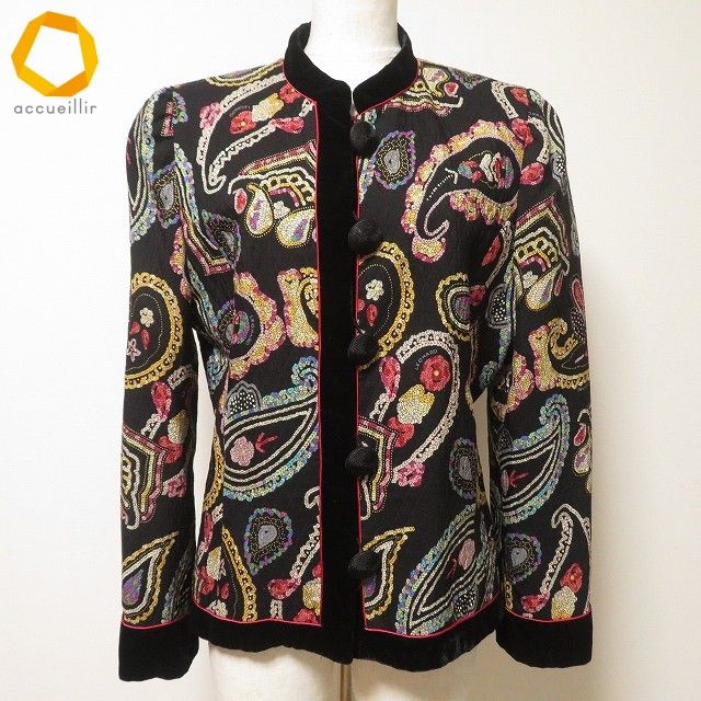 anc レオナール LEONARD ジャケット 9AR 黒 シルク ベロア使い