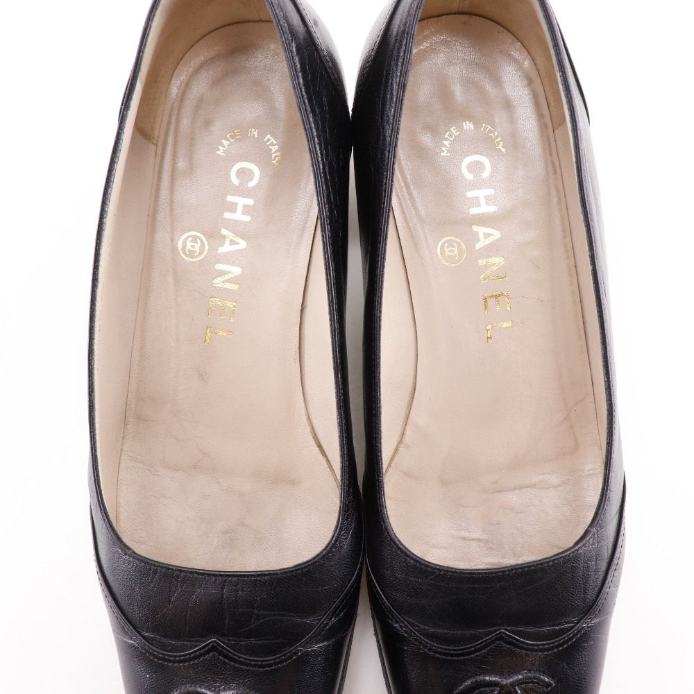 CHANEL】シャネル スクエアトゥ ココマーク レザー 黒 レディース