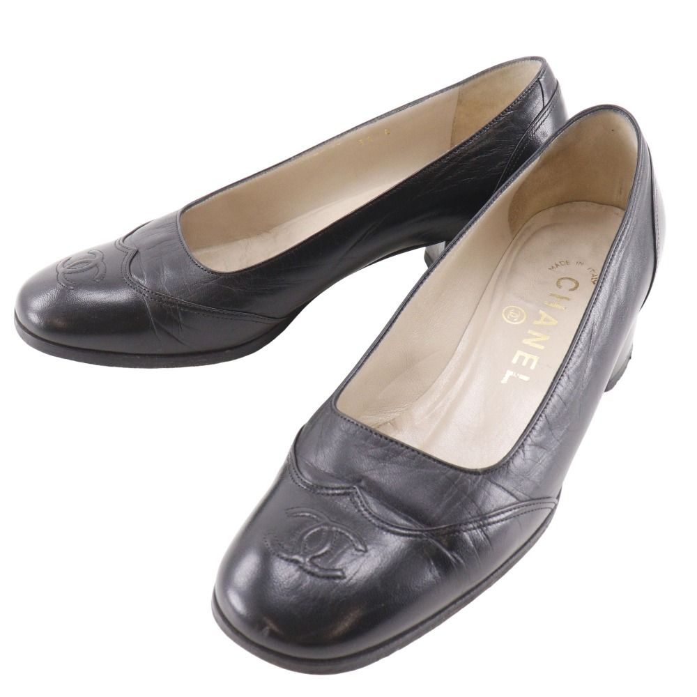 CHANEL】シャネル スクエアトゥ ココマーク レザー 黒 レディース