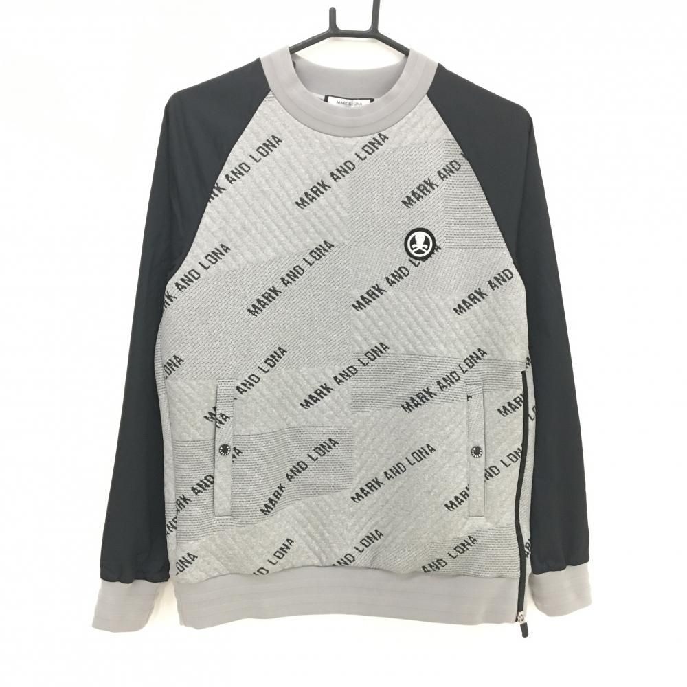 美品】マークアンドロナ 切替スニード グレー×黒 身頃ロゴ総柄 身頃