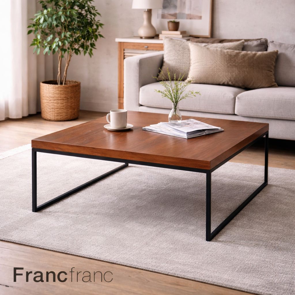 Francfranc】リート コーヒーテーブル｜ウッド天板×ブラックスチール