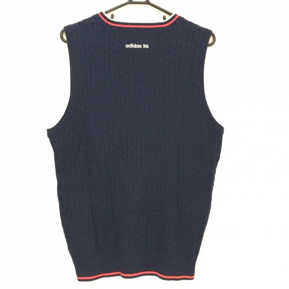 アディダス ニットベスト ネイビー×ピンク ケーブル編み Vネック