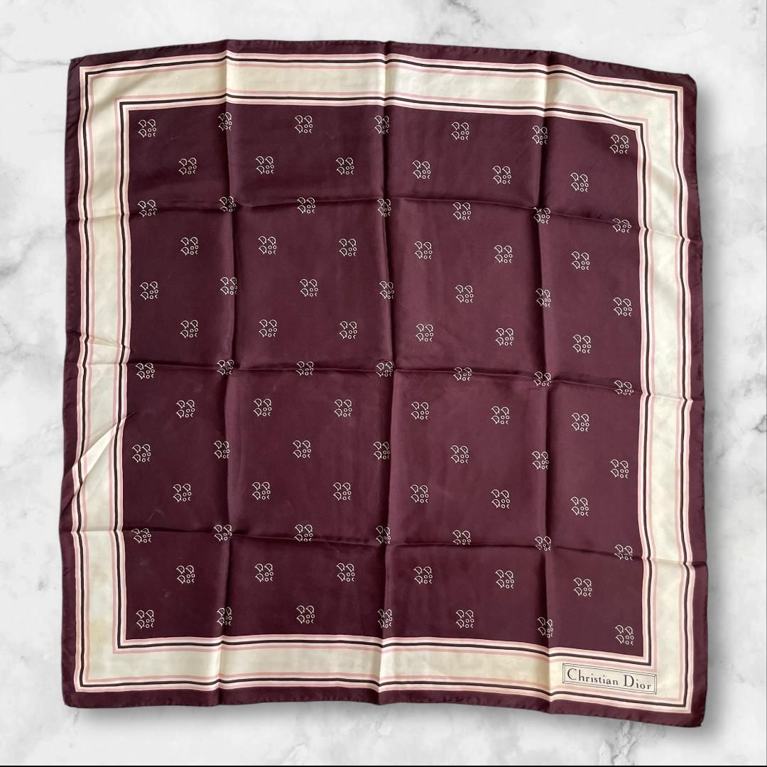 Christian Dior シルクスカーフ ボルドー ロゴ柄 約65cm - メルカリ