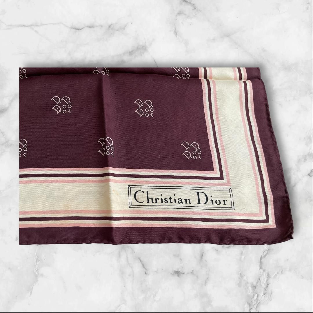 Christian Dior シルクスカーフ ボルドー ロゴ柄 約65cm - メルカリ