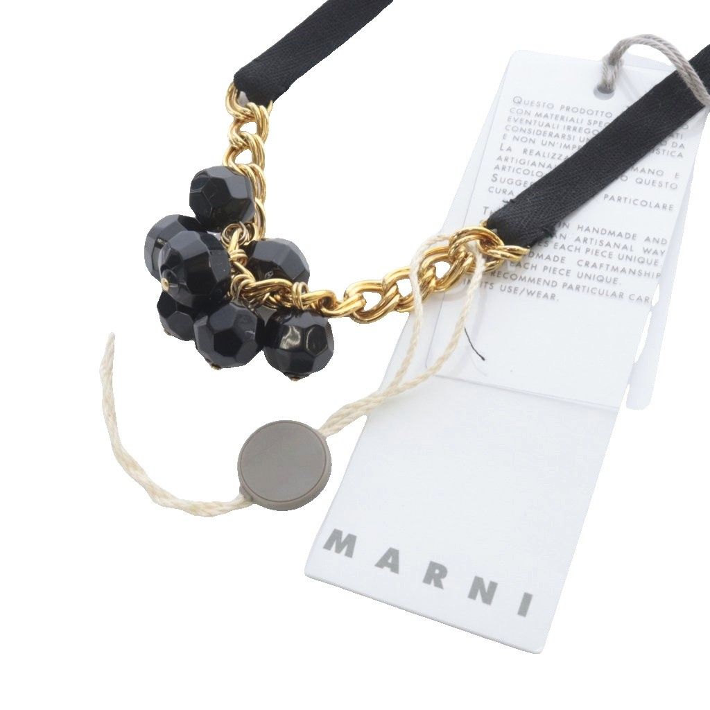 マルニ MARNI ビジュー×チェーン コードネックレス 黒 ゴールド色