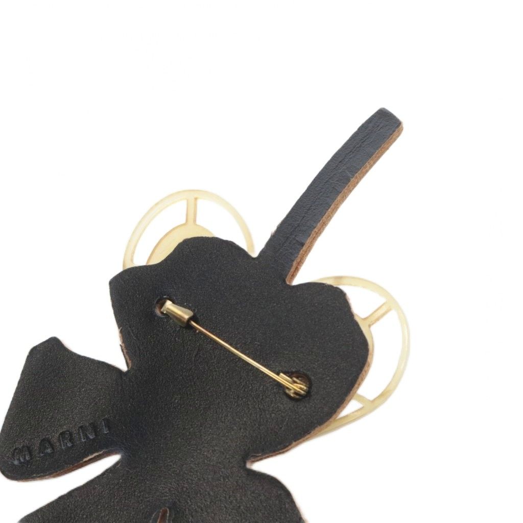 マルニ MARNI レザー フラワーモチーフ ブローチ 黒 - メルカリ