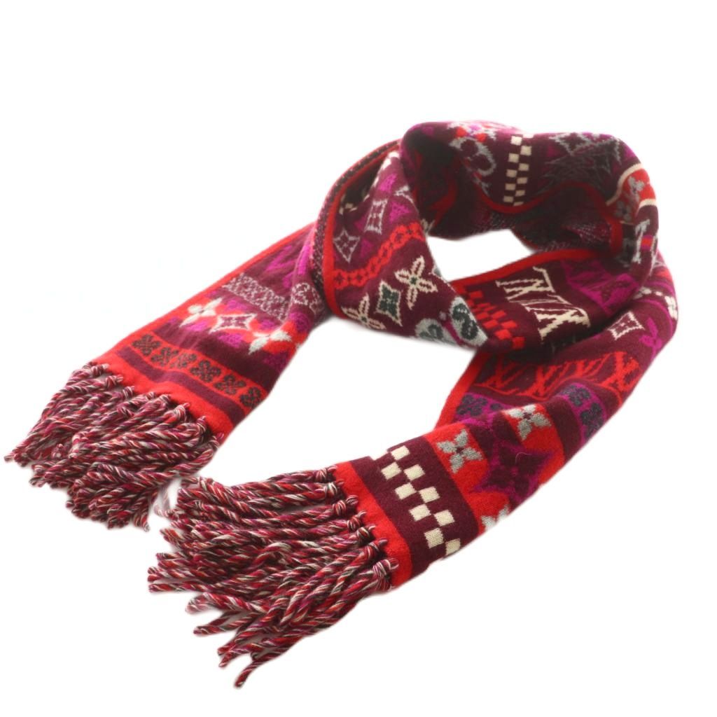 ルイヴィトン LOUIS VUITTON モノグラム カシミヤ マフラー フリンジ