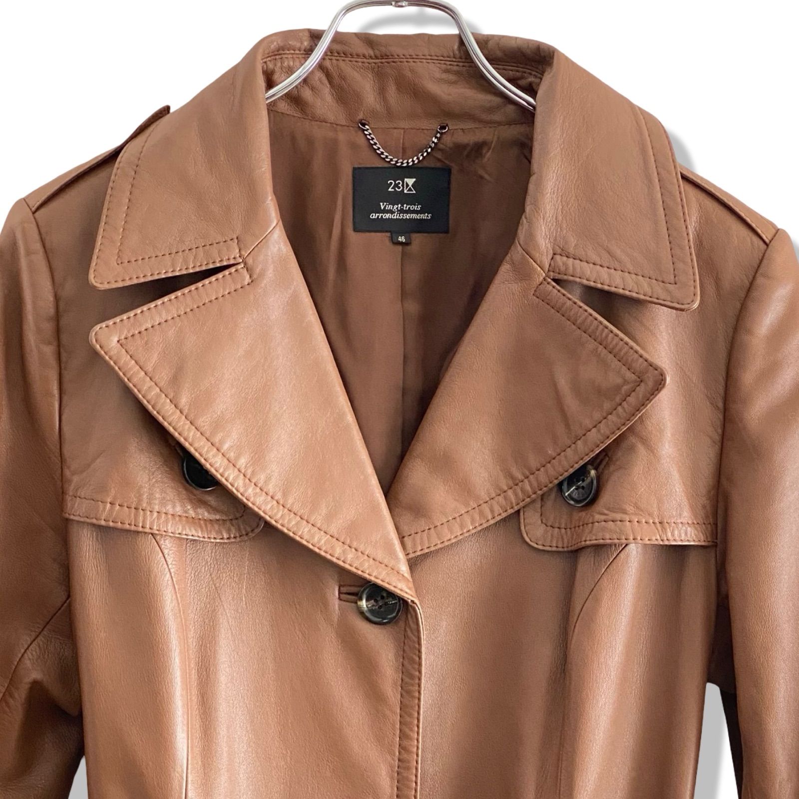 23区 レザーコート キャメル 46 レディース XLサイズ相当 本革 羊革
