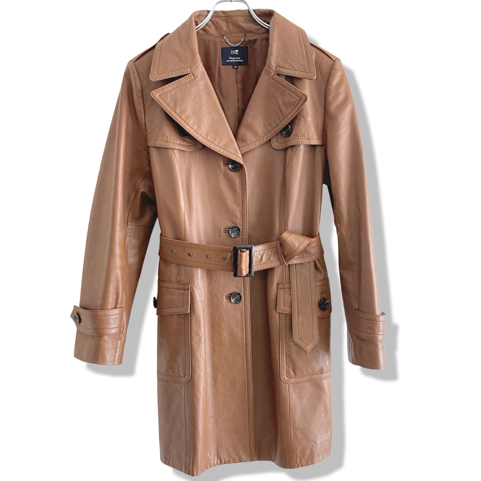 23区 レザーコート キャメル 46 レディース XLサイズ相当 本革 羊革