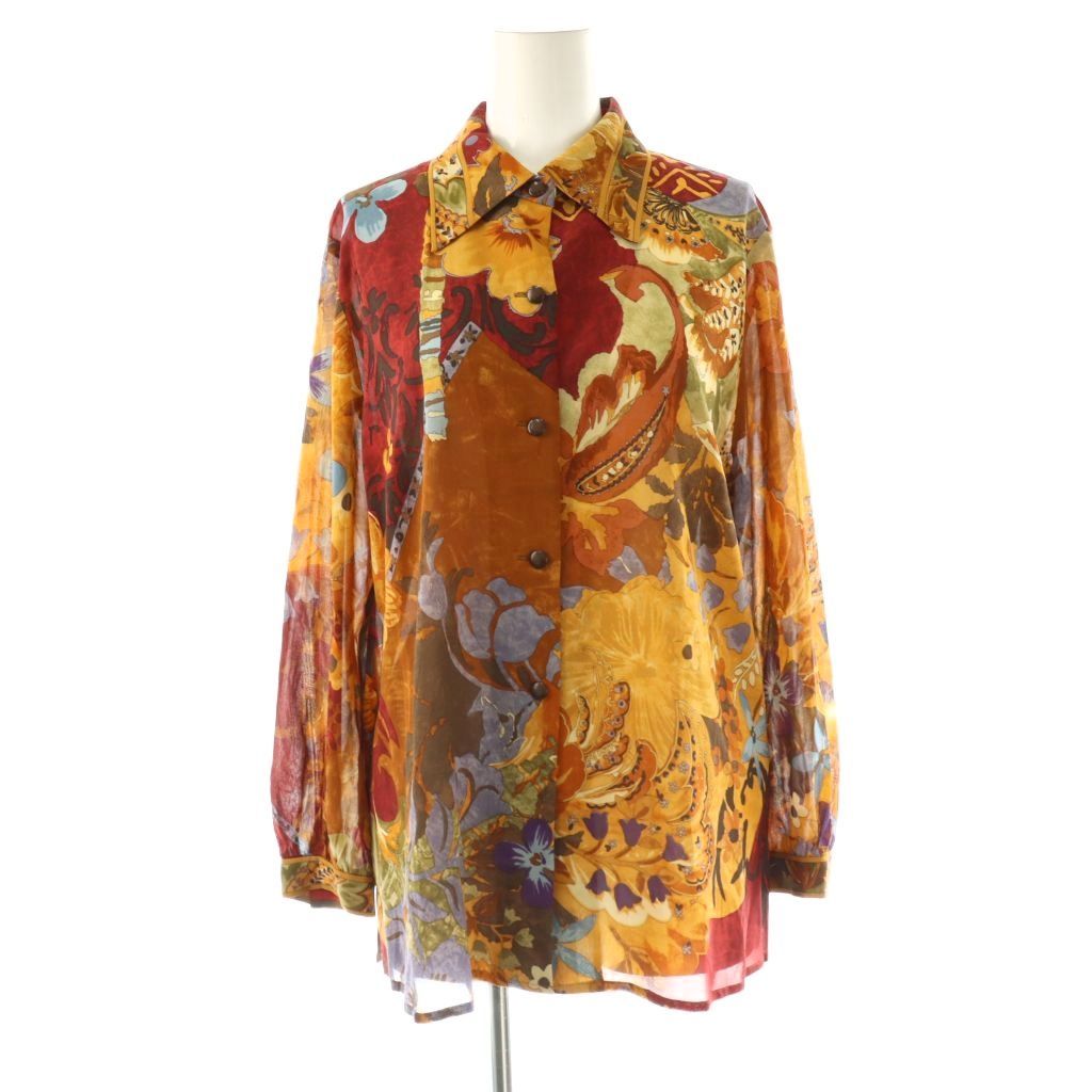 レオナール LEONARD ファッション シルク総柄シャツ 長袖 13R ブラウン