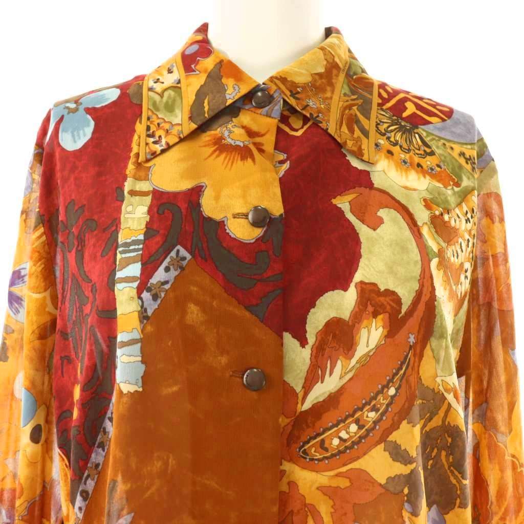 レオナール LEONARD ファッション シルク総柄シャツ 長袖 13R ブラウン