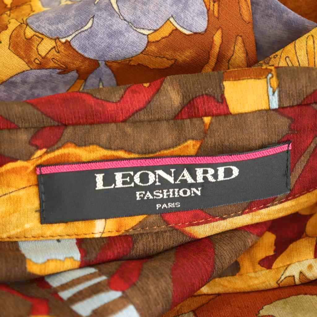 レオナール LEONARD ファッション シルク総柄シャツ 長袖 13R ブラウン
