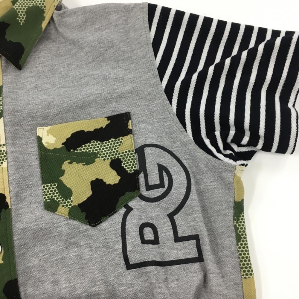 超美品】パーリーゲイツ 半袖シャツ グレー×カーキ 一部カモフラ柄 袖